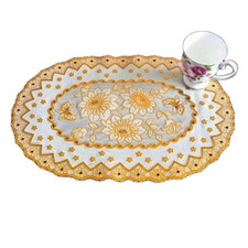 Tapete de mesa de plástico dourado PVC renda oval pano xícara jantar chá café placemat  comprar usado  Enviando para Brazil
