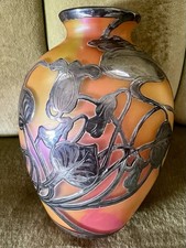 FABULOSO VASO DE VIDRO ARTE COLORIDO VINTAGE ANTIGO SOBREPOSIÇÃO DE PRATA LOETZ ROSA PÊSSEGO, usado comprar usado  Enviando para Brazil