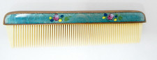Pente de cabelo esmaltado Guilloche rosas pintadas turquesa vintage, usado comprar usado  Enviando para Brazil