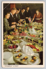 Bufet Smörgåsbord na szwedzkiej pocztówce Lloyd Liner Patricia ok. 1950. na sprzedaż  Wysyłka do Poland