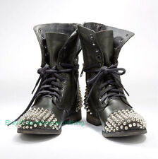 Botas de tornozelo femininas de couro punk preto rebite cravejado sapatos baixos de motocicleta  comprar usado  Enviando para Brazil