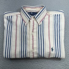 Camisa polo masculina vintage Ralph Lauren azul média creme listra carrapato Oxford anos 90 comprar usado  Enviando para Brazil