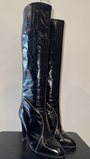 Vintage Anos 70 8,5 QUALIDADE Botas de Couro Patente Preto Salto Alto Cachimbo de Fogão comprar usado  Enviando para Brazil
