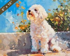Pintura de cachorro Bichon Frise em um pátio ensolarado impressão 8x10  comprar usado  Enviando para Brazil
