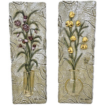 Lote de 2 placas de arte de parede vintage flores em vasos resina 3D assinadas Cheri Blum comprar usado  Enviando para Brazil