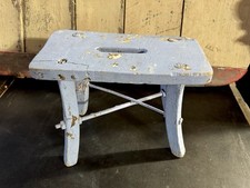 TABURETE de madera antiguo pintado casa de campo rústica vintage primitivo segunda mano  Embacar hacia Mexico