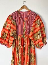 Maxi Vestido Algodón Naranja Rojo Rayas Tigre, Vestido Cuello Profundo Ropa para Mujer EE. UU. segunda mano  Embacar hacia Mexico