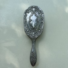 Escova de cabelo vintage pesada banhada a prata ornamentada floral filigrana vaidade 8" de comprimento comprar usado  Enviando para Brazil