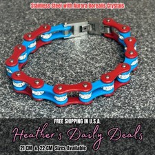 Pulseira de corrente de motocicleta de aço inoxidável motociclista Bling vermelha azul bandeira dos EUA 4º, usado comprar usado  Enviando para Brazil