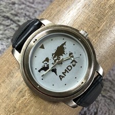 Antigo relógio AMD masculino sem marca mostrador mapa social couro preto quartzo 39 mm 7 1/2" comprar usado  Enviando para Brazil