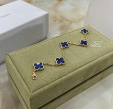 Pulseira Van Cleef & Arpels Vca ouro pedras azuis trevo Alhambra comprar usado  Enviando para Brazil