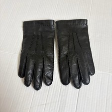 Luvas amassadas costuradas à mão de couro preto forrado de cashmere três pontas tamanho pequeno comprar usado  Enviando para Brazil