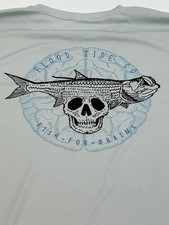 Camisa de pesca Flood Tide Co caveira e robalo listrado cinza média proteção solar UV comprar usado  Enviando para Brazil