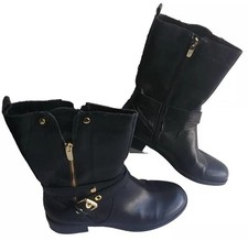Usado, Botas femininas Marc Fisher tamanho 5.5M Dolca preto moto tornozelo meia panturrilha couro sintético comprar usado  Enviando para Brazil