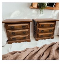 Par de mesitas de noche rústicas vintage de madera maciza, soporte de lámpara, promoción de madera gruesa segunda mano  Embacar hacia Mexico
