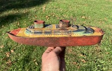 Vintage 1940's Luxo Forro Navio de Cruzeiro Wind-Up Lata Litho Brinquedo Barco FUNCIONA, usado comprar usado Vintage 1940's Luxo Forro Navio de Cruzeiro Wind-Up Lata Litho Brinquedo Barco FUNCIONA, usado comprar usado  Enviando para Brazil