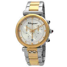 Ferragamo Ora cronógrafo quartzo mostrador prata relógio feminino dois tons SFHQ00520 comprar usado  Enviando para Brazil