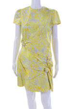 Usado, Vestido floral Peter Som feminino com zíper nas costas manga curta gola redonda amarelo cinza tamanho 6 comprar usado  Enviando para Brazil