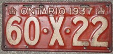 1937 ontario license for sale  Huntersville