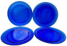 Conjunto de 4 pratos de jantar canelados vintage Colorex vidro azul cobalto 10 1/4" Brasil comprar usado  Enviando para Brazil