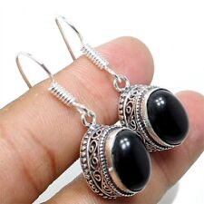 Brinco de prata esterlina 925 feito à mão com pedra preciosa ônix preto tamanho 1,2" comprar usado  Enviando para Brazil