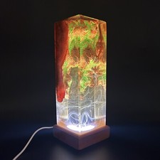 Luminária de mesa cubo florestal resina epóxi madeira de burl musgosa mudança de cor luz noturna comprar usado  Enviando para Brazil