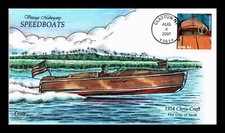 CAPA DOS EUA LANCHAS VINTAGE MOGNO 1954 CHRIS CRAFT FDC COLLINS PINTADAS À MÃO comprar usado  Enviando para Brazil