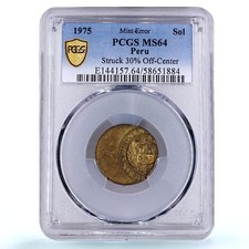 Peru 1 sol República Estado perfeito erro cortado fora do centro KM-266.1 MS 64 PCGS moeda 1975, usado comprar usado  Enviando para Brazil