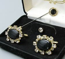 ABOTOADURA MASCULINA CRISTAL ÔNIX PRETO OVAL na caixa de exibição joias vintage DB126 comprar usado  Enviando para Brazil