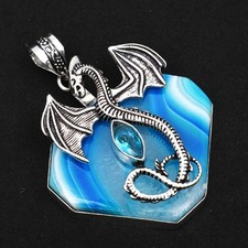 Pingente de dragão feito à mão pedra preciosa topázio azul ágata solar 2,52" AP-77919 comprar usado  Enviando para Brazil