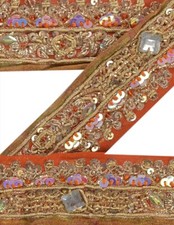 Sanskriti Vintage Sari Borda Artesanal Frisado à Mão Acabamentos de Lantejoulas Renda 1 Jarda Laranja comprar usado  Enviando para Brazil