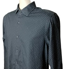 Camisa masculina Zara slim fit manga longa botão preto e branco micro... média comprar usado  Enviando para Brazil