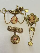 Lote de 3 broches vintage camafeo bar LOCKET prendedores bisutería segunda mano  Embacar hacia Argentina