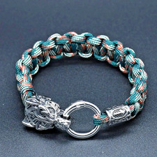 Pulseira de aço inoxidável lobo celta, pulseira de corda paracord sobrevivência viking nórdica comprar usado  Enviando para Brazil