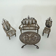 (4) Cadeira de filigrana prata antiga em miniatura móveis para casa de bonecas mesa Settee comprar usado  Enviando para Brazil