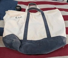 Bolsa tote vintage GAP de lona anos 90 com zíper barco e bolsa tote azul branca grande comprar usado  Enviando para Brazil