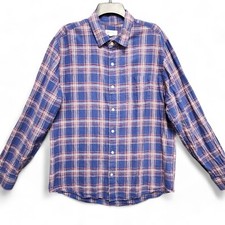 Camisa masculina manga longa xadrez azul mistura de linho ajuste padrão grande botão Gap comprar usado  Enviando para Brazil