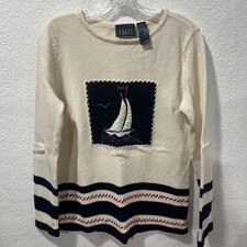 Suéter vintage Crazy Horse vermelho branco azul veleiro náutico pescoço barco médio comprar usado  Enviando para Brazil