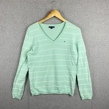 Suéter feminino Tommy Hilfiger M listrado azul gola V malha leve pulôver comprar usado  Enviando para Brazil