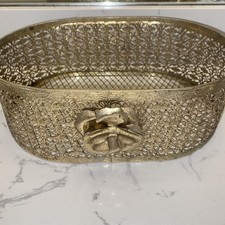 Usado, Antigo Hollywood Regency Gold FILAGREE COM bandeja de vaidade oval rosa 9 X 6 X 3” comprar usado Usado, Antigo Hollywood Regency Gold FILAGREE COM bandeja de vaidade oval rosa 9 X 6 X 3” comprar usado  Enviando para Brazil