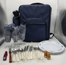 Kit de piquenique mochila serviço para 4 porta-garrafas de vinho isoladas azul marinho com zíper comprar usado  Enviando para Brazil