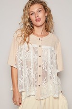 Nova Blusa POL Estampa Floral Detalhe de Renda Manga Curta Top Camisa com Botões Média comprar usado  Enviando para Brazil