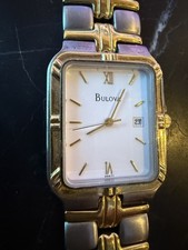 Relógio feminino Bulova 98B71 quartzo mostrador branco dois tons tanque de aço inoxidável 26mm comprar usado  Enviando para Brazil