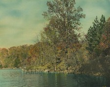 Usado, Foto antiga pintada à mão da costa do lago da floresta comprar usado  Enviando para Brazil