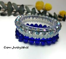 ROYAL BLUE And OPAL Crystal Glass Beads Elastic Stretch Women Bracelet Set of 3 comprar usado  Enviando para Brazil