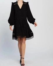 Usado, Vestido curto Magali Pascal tamanho XS AU 6 Henriette preto algodão com botão decote V comprar usado  Enviando para Brazil