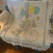 Cobertor de bebê vintage acolchoado berço babado colcha pastel animais comprar usado  Enviando para Brazil
