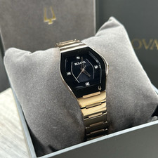 NOVO✅ Bulova Gemini relógio feminino ouro rosa mostrador preto aço 30MM 97P158 US$ 495 comprar usado  Enviando para Brazil