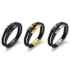 Usado, Bracelete masculino de couro briado com miçangas de aço inoxidável fivela personalizada bracelete bracelete comprar usado  Enviando para Brazil