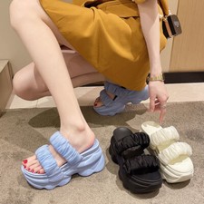 Usado, Chinelos de plataforma de verão femininos plissados fita sola robusta sapatos de praia cunhas comprar usado  Enviando para Brazil